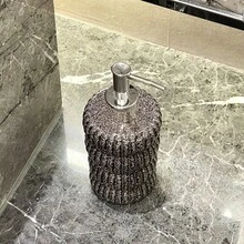 可重复灌装按压式皂液器，复古优雅陶瓷黑灰色闪光皂液器，浴室收纳整理器，洗手池液体皂液器，沐浴露瓶，乳液瓶，浴室配件 - 深灰色 - 查看 5