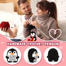 1 Stück handgefertigte gehäkelte Pinguin, Geburtstagsgeschenk für Ehefrau, handgemachtes Pinguin-Jahrestags-Geburtstagsgeschenk für Ehemann, Ich liebe dich, süße sentimentale Dekoration - Verschiedenfarbig - Übersicht 3