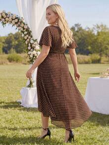 EVERPRETTY Vintage Chiffon Ruffle Asymmetric/Asymmetrical Bridesmaid Dress, Suitable For Wedding, Party, Graduation, Anniversary, Birthday, Cocktail, Date, Holiday, Formal Dinner, Wedding Guest, Homecoming, Travel, All Seasons - Brown - View 2