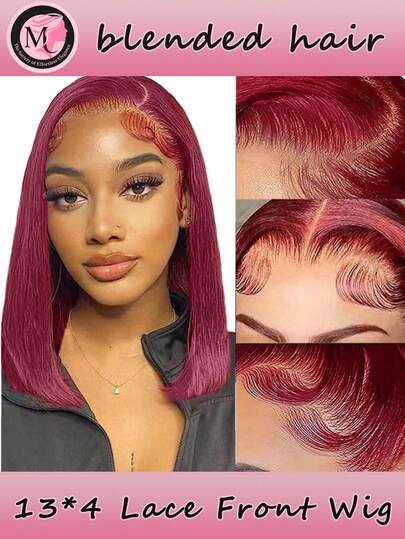 13X4 Clear Lace Front Wig Short Straight Bob Wig - 180% Density Blended Hair, Weave Any Style, Glueless Wig, Natural Hairline, Suitable For Daily Party 6-16 Inch, Natural Black(Blended Wigs-A Mix Of Human Blended Hair And Synthetic)Wigs Human Blended Hair/Women's Human Blended Hair Wig/Human Blended Hair Lace Front Wigs/Wigs Glueless/Bleached Knots/Lace Wig/Costume Party/Halloween