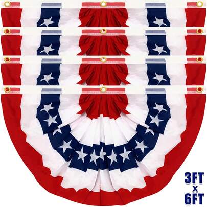 4th Of July American Pleated Fan Flag, 2x4/3x6 Ft Large Size 2/4 Pcs Patriotic American Half Fan Flags, Memorial Day Decorative Fan Flags For Yard, Lawn And Garden