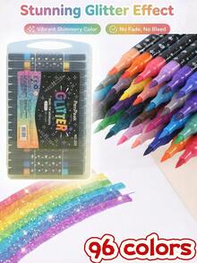 Set de 96/72/48/24 colores de bolígrafos de doble punta con purpurina, pinceles para niños, bolígrafos de doble color para dibujar y arte, con puntas de purpurina perlada gruesa y suave que no se desvanece, bolígrafos de acuarela, suministros de arte, regalos para vacaciones y vuelta al colegio. Nota: El diseño de la etiqueta del embalaje puede variar debido a diferentes lotes de producción. - Multicolor - Ver 4