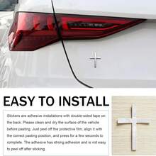 2pcs Sliver Metal Cross Badge Decal 2.5"X1.8" Alloy 3D Cross Auto Decal Self-Adhesive Optical Decal Badge For Trunk Rear Fender Side Fender - A - View 10