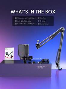 USB Gaming Computer Microphone With Stand, Pop Filter, Mute Button - Condenser Microphone For Podcast, Streaming, Online Chat, Suitable For PC Gamers, Youtubers - FIFINE A6T (Global Version) - View 12