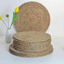 6pcs Bohemian Style Round Woven Placemats - 12 Inch Natural Linen, Handmade Rattan Design, Suitable For Dining Table And Home Decor - Perfect For Weddings, Valentine's Day, Christmas And Parties - Grass Color - View 8