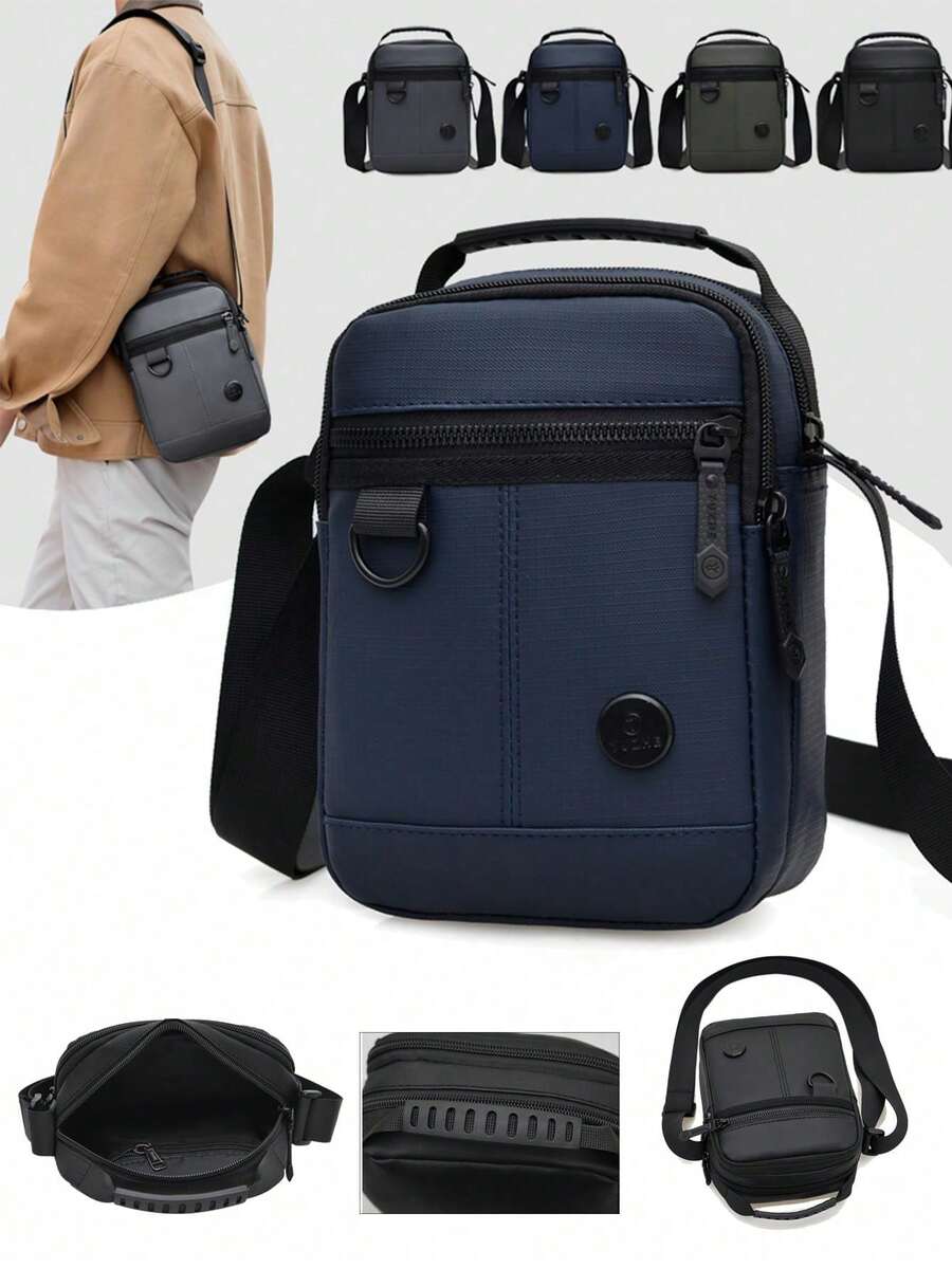 1 chiếc túi đeo chéo công sở màu đen, chất liệu nylon chắc chắn, chống thấm nước, nhiều ngăn, có khóa kéo, dành cho nam giới và đi làm hàng ngày.