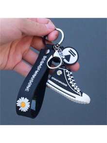 1pc Creative Daisy Keychain Pendant, Canvas Shoes Cartoon Doll Bag Charm, Korean Style Gift - Multicolor - View 7