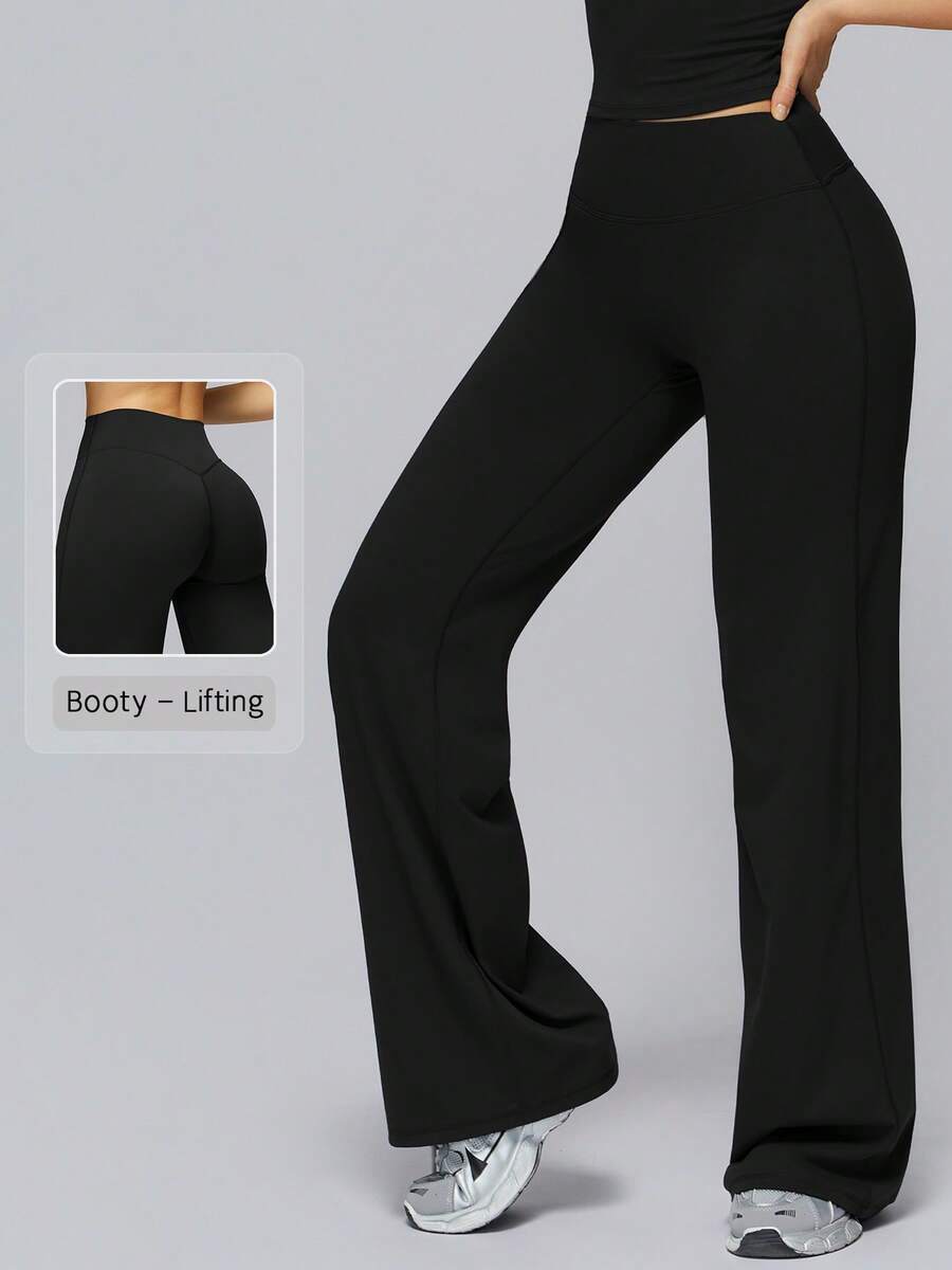 NcmRyu 1 pieza Pantalón de chándal de cintura alta y pierna recta para mujer - Negro - Ver 1