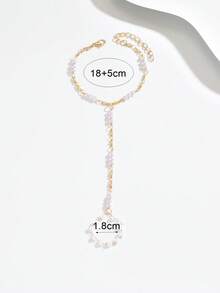 1pc Fashionable Minimalist Versatile ABS Faux Pearl Beaded Chain Finger Ring Bracelet, Suitable For Daily Wear - Gold - View 4