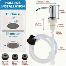 1个厨房水槽液体皂液器,配有加长硅胶管和金属泵头,适用于洗碗,经久耐用且防漏,是出租房、家庭主妇、整洁厨房、日常洗碗的理想之选,也是送给亲朋好友的实用乔迁礼物。 - 水槽不銹鋼皂液器 - 查看 4