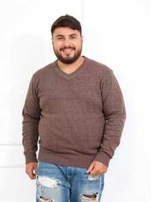 Plus Size Men's Winter Sweater/Blouse With V-Neck, Sizes G2-G5 - Brown - View 1