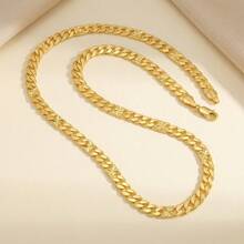 1pc Classic Simple 18K Gold-Plated Copper Cuban Chain Necklace Women Men For Daily Parties Wear - Gold - View 7