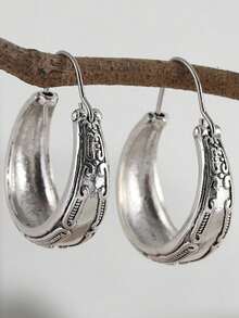 Bohemian Style Earrings, Silver Tone Women's Earrings, Handmade Earrings, Gift For Her, Textured Silver Earrings, Everyday Vacation Gift, Gift From A Good Friend - Silver - View 1
