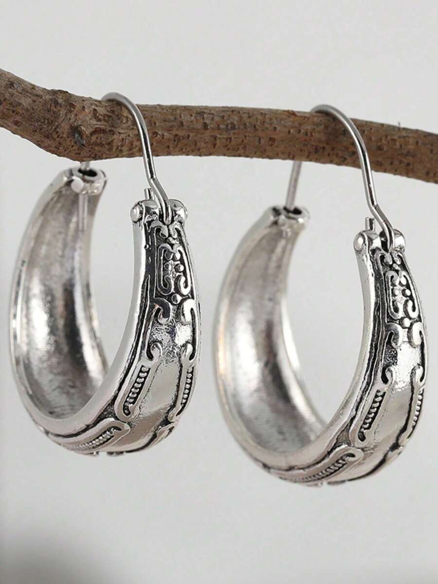 Bohemian Style Earrings, Silver Tone Women's Earrings, Handmade Earrings, Gift For Her, Textured Silver Earrings, Everyday Vacation Gift, Gift From A Good Friend - Silver - View 1