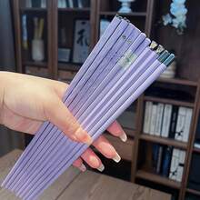 Jokipvy 5 đôi đũa ăn sushi màu tím mới, đũa nhựa tái sử dụng, bộ dao nĩa kiểu Trung Quốc, thích hợp cho trường học, nhà bếp, nhà hàng, tiệc tùng. - Xem 13