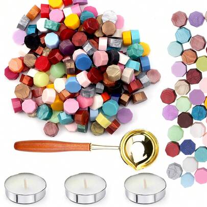 Wax Seal Wax Bead + Spoon + Candle Set, Used For Wax Seal Stamp, Vintage Decor Suitable For Wedding Invitations, Envelopes, Letters, DIY Crafts, Gift Packaging