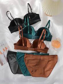 Set de 3 piezas de sujetador con aros y pantie bordado - Multicolor - Ver 2
