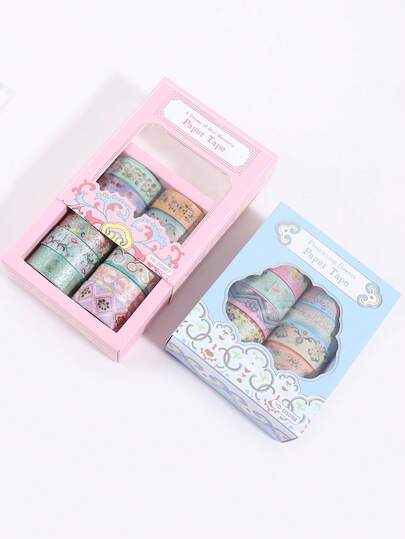 12 cuộn/hộp băng dính Washi họa tiết hoa, mỗi cuộn có thiết kế hoa văn tinh tế khác nhau, hoàn hảo cho việc tự làm sổ lưu niệm và các dự án trang trí sáng tạo, cũng là một món quà tuyệt vời dành cho bạn bè.
