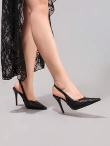 Tacones altos con corte láser de moda, tacones súper altos de punta sexy para galas, fiestas, tacones altos elegantes negros para mujeres - Negro - Ver 8