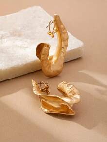 一对独特的非对称几何水滴形耳环，适合女性日常佩戴、参加派对和度假。 - 金色 - 查看 2