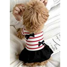 Lightweight Breathable Striped Dog Dress, Casual Pet Clothes For Small Dogs, Spring/Summer - Red and White - View 4