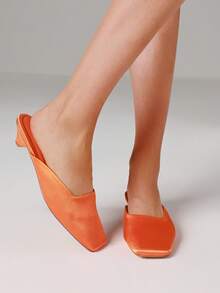 Sandalias de tacón bajo con punta cerrada de satén para mujer, cómodas, sin cordones, para boda, fiesta, graduación, elegantes, informales, de verano - Naranja - Ver 4