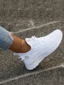Women's Lightweight Breathable Casual Sports Shoes, Comfortable Running Fitness Sneakers, White Versatile Sneakers Suitable For All Seasons - trắng - Xem 4
