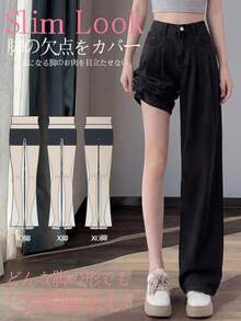 [Limited Domestic Shipping]Korean Y2K Black Pleated High Waist Slim Denim Jeans, Plus Size Versatile Trousers For Straight Body All Heights - 黑色 - 查看 9