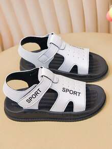 1双男女通用新款PU魔术贴平底可爱凉鞋，软底防滑婴儿沙滩鞋，适合夏季穿着 - 米色 - 查看 7