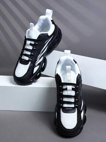 Men's Sneakers, Fashion Men's Sports Shoes, Lace-Up Shoes, Men's Personalized Black And White Contrast Street Casual Shoes, Comfortable And Breathable - Black and White - View 5