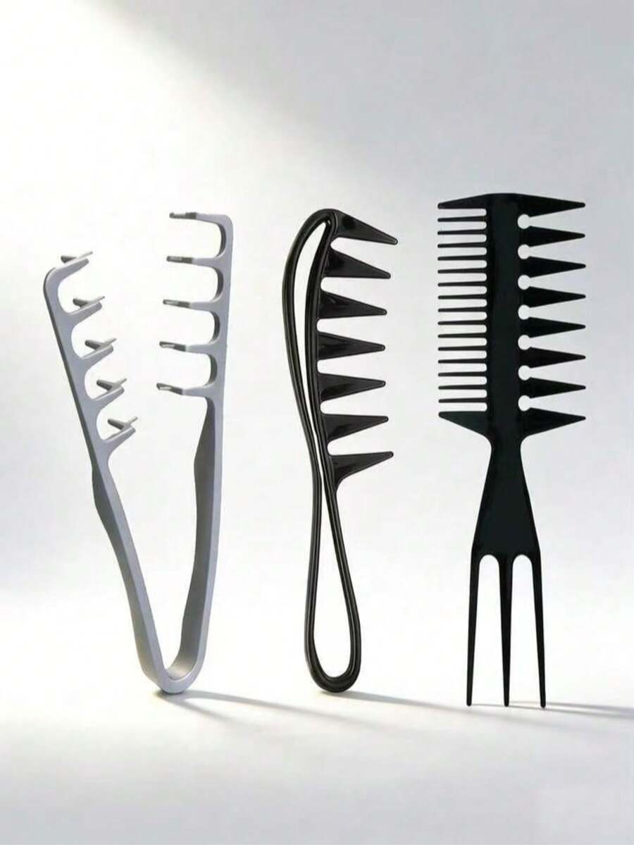 1pc New Wider Tooth Design Comb - Suitable For Men With Fluffy Hair Texture, Made Of ABS Plastic With Textured Handle, Applicable For All Hair Types, Great For Home Use, Back To School, Travel, Can Be Used For Pompadour, Blow Drying, Combing, Trimming, Styling, Hair Dryer, Hair Products, Hair Gel, Curling - Multicolor - View 1