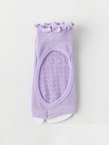 1 Pair Candy Color Toeless Yoga Socks With Grips, Perforated Design, Fashionable & Comfortable For Sports - Lilac Purple - View 7