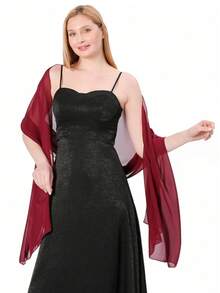 1 件装时尚柔软雪纺围巾披肩晚礼服婚礼披肩新娘围巾女士羊绒黑色披肩 - 彩色 - 查看 5