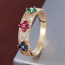 1pc Delicate Floral Geometric Design Cubic Zirconia Inlaid Ring For Women - Multicolor - View 14