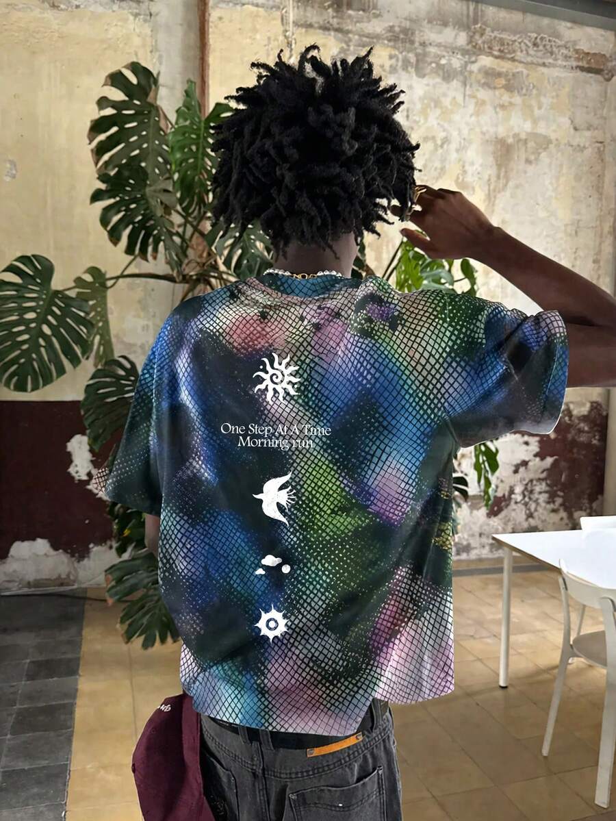 INFLATION Chaqueta universitaria estampada para hombre, camiseta de manga corta con estampado digital de estilo callejero americano, nueva llegada de primavera/verano - Multicolor - Ver 1