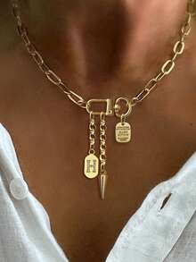 1PC Gold 26 Letter Keychain Necklace, Paired With A Unique Letter Tag Letter Chain, Is The Ideal Choice For Ladies' Exquisite Holiday Party Gifts - Yellow Gold - View 13
