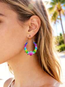 TopHanqi Bohemian Rainbow Ombre Retro Earrings, Vintage Hollow Copper Earrings, Vacation Personalized Earrings - Multicolor - View 5