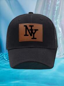 1pc Men's Personalized Leather Label BOSTON Laser Slogan Casual Outdoor Fashion Breathable Adjustable Size Hard Top Baseball Mesh Cap, Suitable For Daily Wear - H - View 18