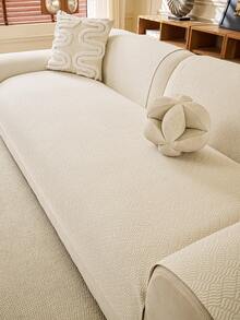 1件舒适雪尼尔沙发垫套，四季皆宜的现代简约防滑沙发座垫，防尘可水洗沙发套，米色，柔软不易褪色，宠物友好，适用于L型沙发和1/2/3/4人沙发 - 米色 - 查看 6