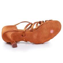 Sepatu Dansa Latin Hak 5cm/7cm, Bahan Satin, Cocok untuk Aula Dansa Profesional, Latihan Dansa Dewasa, Tersedia 3 Pilihan Warna - Coklat - View 7