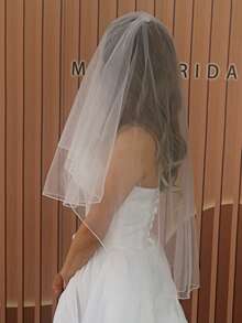 1pc Solid Color New Wedding Accessory, Double-Layer Short Bridal Veil With Metal Hair Comb, Suitable For All Seasons,Summer,Beach - Ivory White - View 6