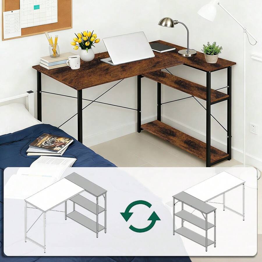 L-förmiger Tisch, Spieltisch, Schreibtisch für zu Hause, 100 * 75 * 70 cm - Rostbraun - Übersicht 1