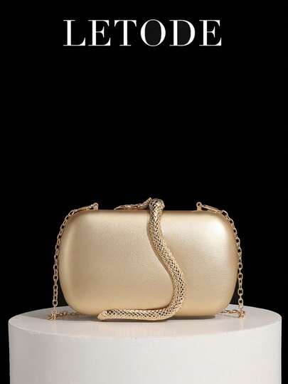 新款迷你蛇纹装饰PU手拿包，适合派对、浪漫婚礼、春夏链条单肩包、新娘包、正式舞会手拿包、优雅晚礼服包，完美搭配节日派对礼服、晚礼服和亮片裙，是女士派对礼服的理想之选，也是婚礼必备单品，完美搭配毕业礼服、舞会礼服和舞会配饰，是婚礼的理想手拿包。