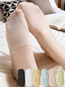 chuanwa（2） 1/5/10 Pairs Women's Summer Solid Color Ultra-Thin Breathable Mesh Boat Socks, Soft, Breathable, Odor-Resistant, Invisible, Non-Slip, Comfortable - Multicolor - View 3