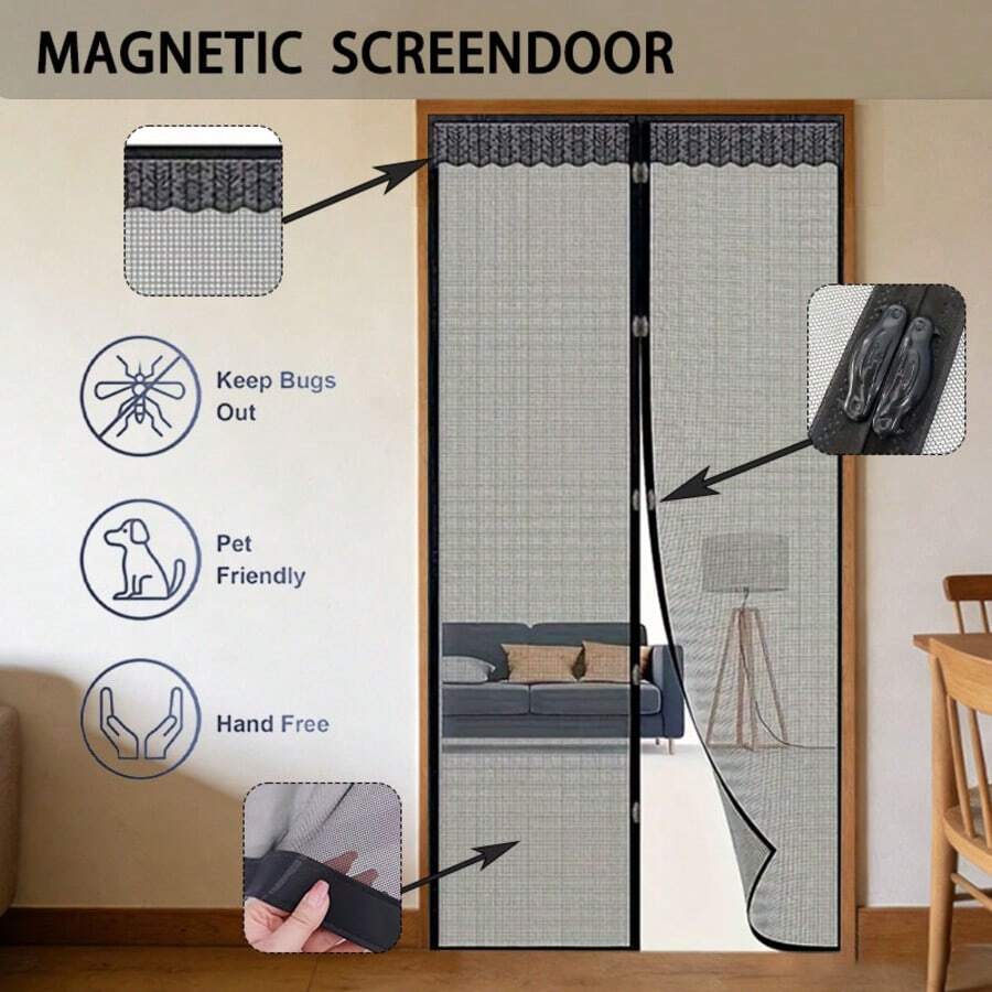 Rèm lưới từ tính, thiết kế thoáng khí chống côn trùng, thân thiện với thú cưng, chống trầy xước, viền ren, thích hợp cho phòng ngủ, nhà bếp, ban công, v.v. - Ren lưới - Xem 1