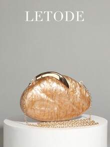 Asymmetrical Shaped Marble Pattern Acrylic Clutch Bag, Women's Evening Bag, Wedding Party Handbag, Acrylic Shell Box Bag, Spring/Summer - Gold - View 3