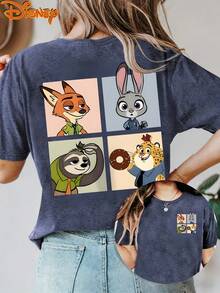 Disney License T Shirts,Disney Zootopia Graphic T-Shirt For Women, Casual Loose Fit 4-Panel Character Print Short Sleeve Tee, Cute Disney Movie Character Top, Family Matching Mommy & Me Outfit,  Retro Vacation Daily Wear Summer Fashion Top ,Camiseta, Summer Outfits For Women, Summer Clothes, Summer Tops, Tops For Women, Festival Outfits, Summer Tops For Women, Mother's Day, Mother's Day Clothing, Gifts For Family And Friends, Spring Outfits For Women, Officially Licensed Disney T-Shirts, Disney Men's And Women's Spring/Summer Fashion Casual Short-Sleeve T-Shirts - Màu xanh lam - Xem 1