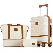 Joyway - maletas 3 piezas equipaje extensible con rueda giratoria equipaje concha dura con cerradura TSA 20 pulgadas de mano - Blanco/Marrn - Ver 8