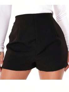 Tailored Shorts With Side Zipper, No Fabric, Summer Holiday Shorts. - Black - View 1