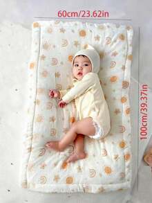 1pc Baby Crepe Cotton Mattress Pad, Soft & Breathable, Washable, Nursery Bed Cushion, Children Cotton Quilt, Reversible, All Season - Multicolor - View 8